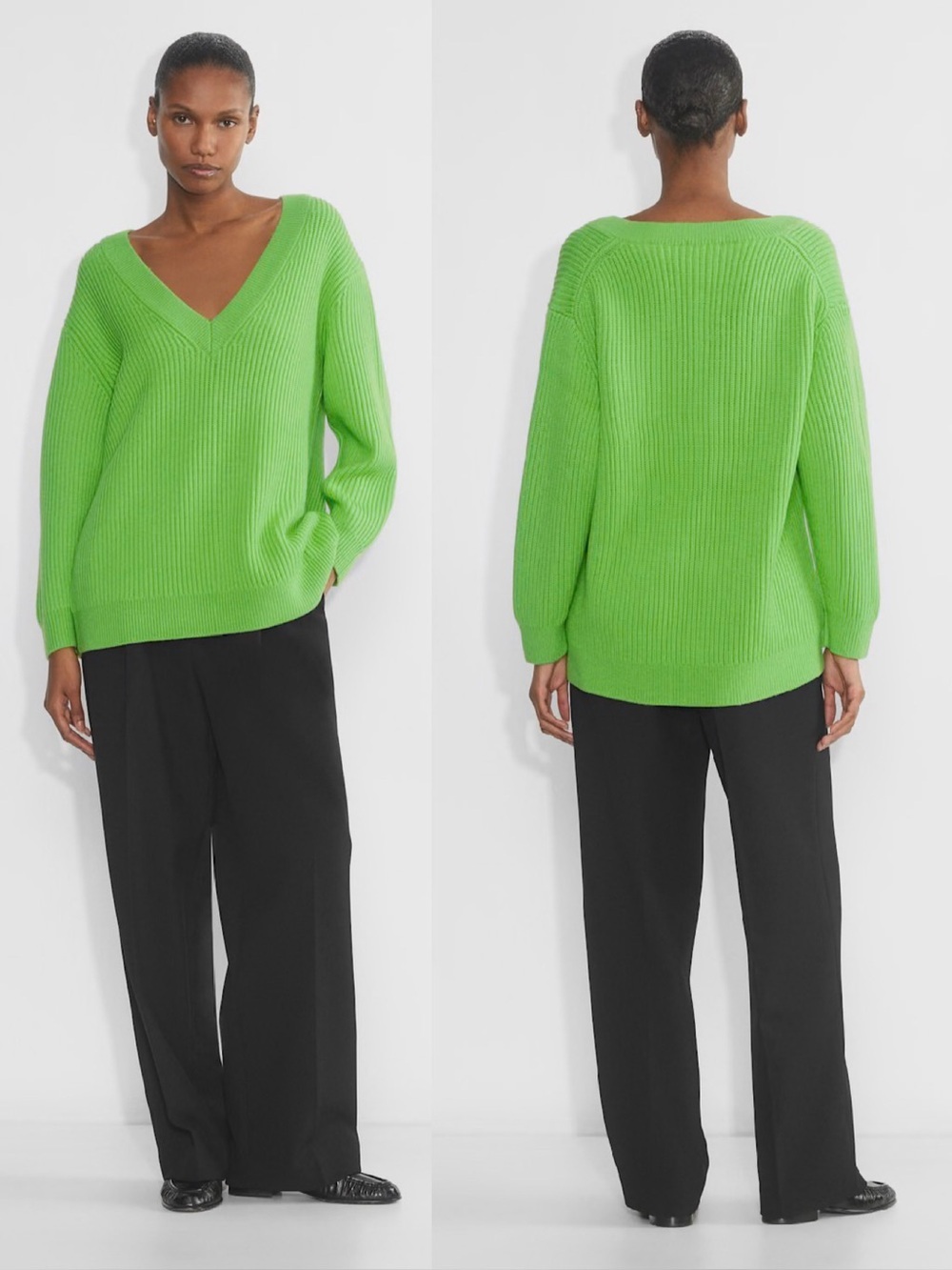 Aritzia Babaton Roger Sweater Cucamelon Green Merino Wool Relaxed V Neck Sz XXS